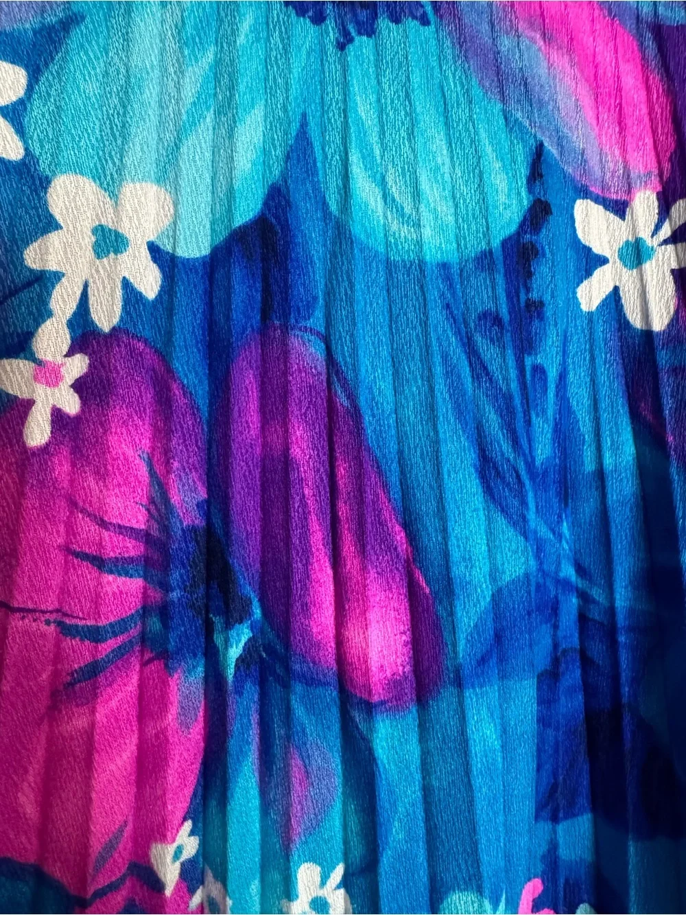 vintage 70s accordion pleat barkcloth Hawaiian print caftan OS